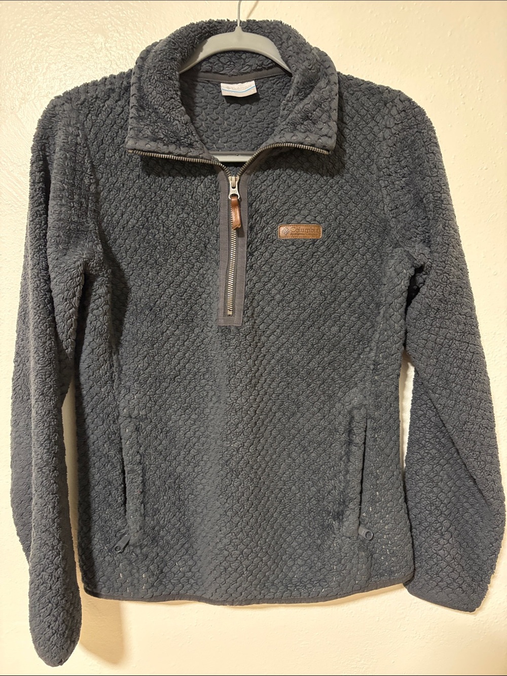 Columbia Women's Dark Gray Quilted Fuzzy Half-Zip Pullover
